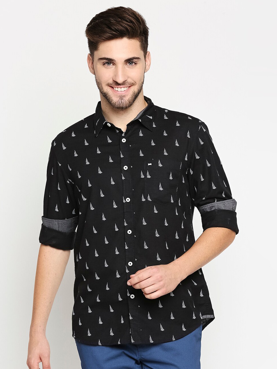 

Basics Men Black Slim Fit Printed Casual Shirt