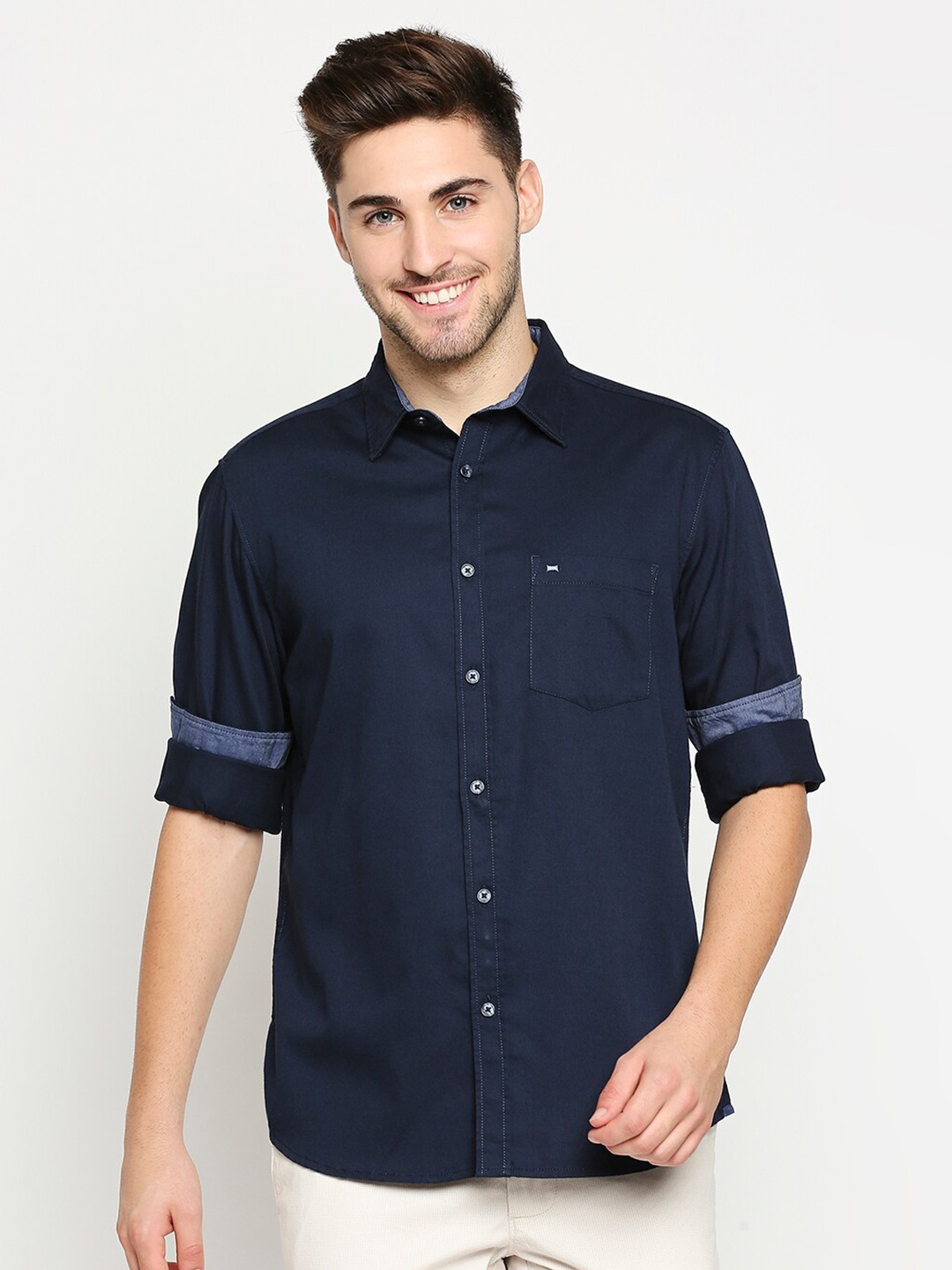 

Basics Men Navy Blue Slim Fit Casual Shirt
