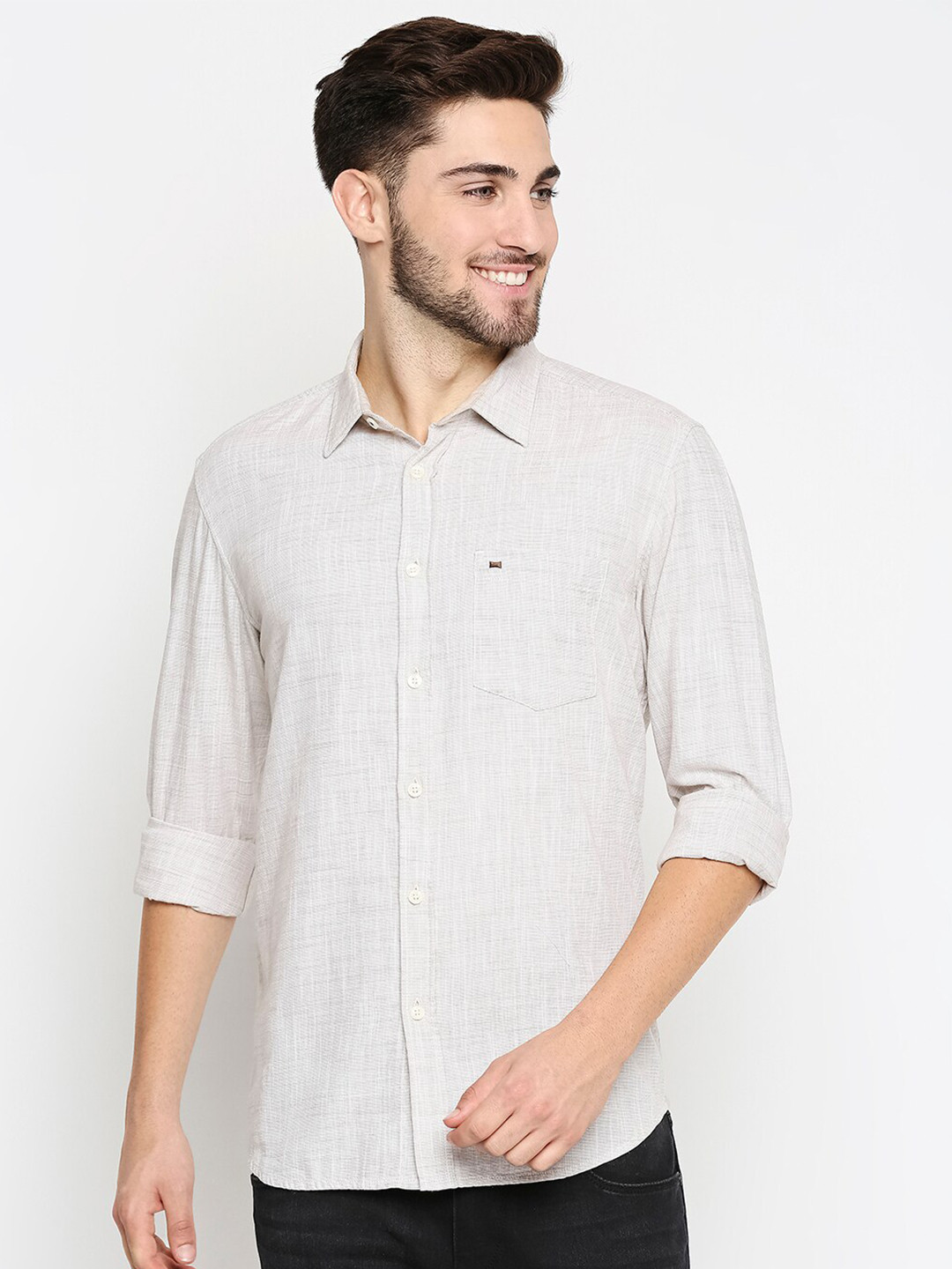 

Basics Men Khaki Slim Fit Casual Shirt