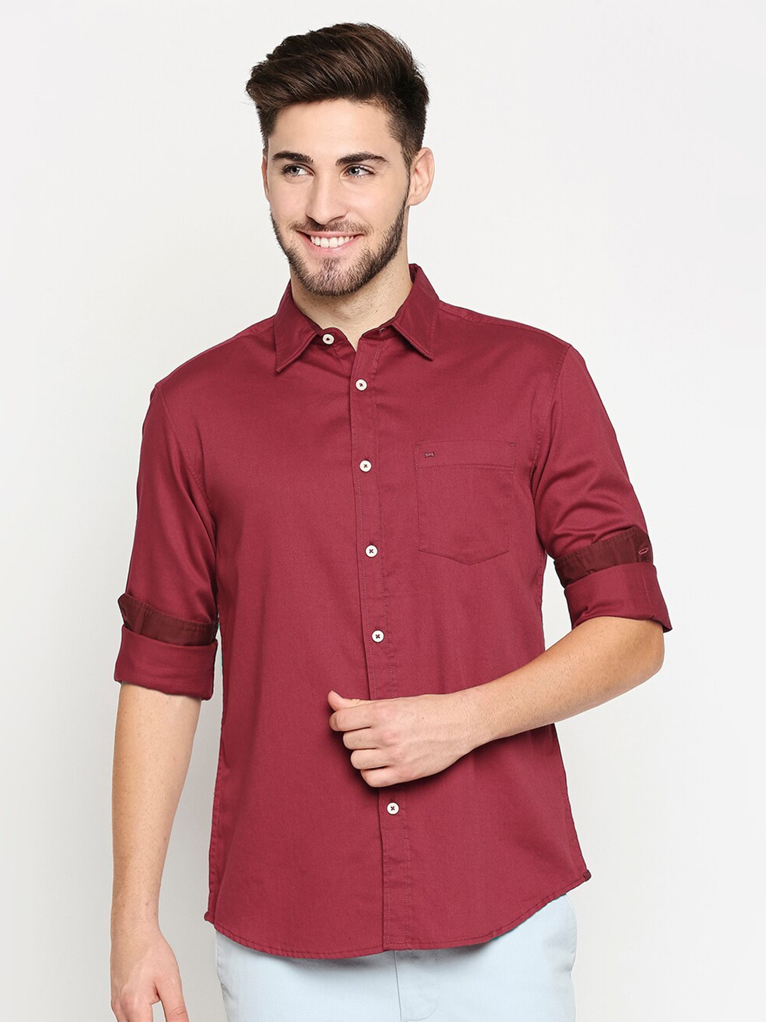 

Basics Men Red Slim Fit Pure Cotton Casual Shirt