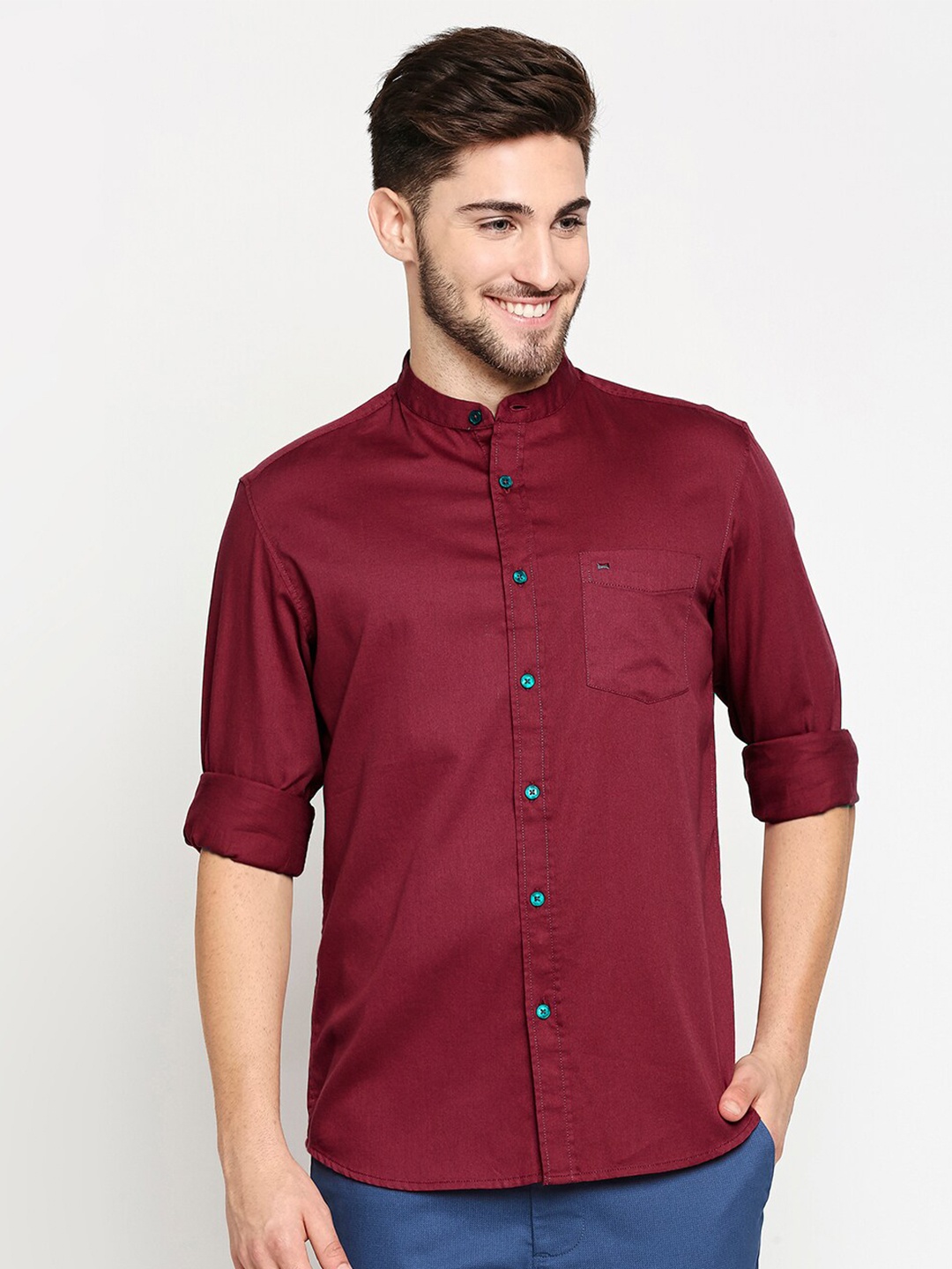 

Basics Men Red Slim Fit Cotton Casual Shirt