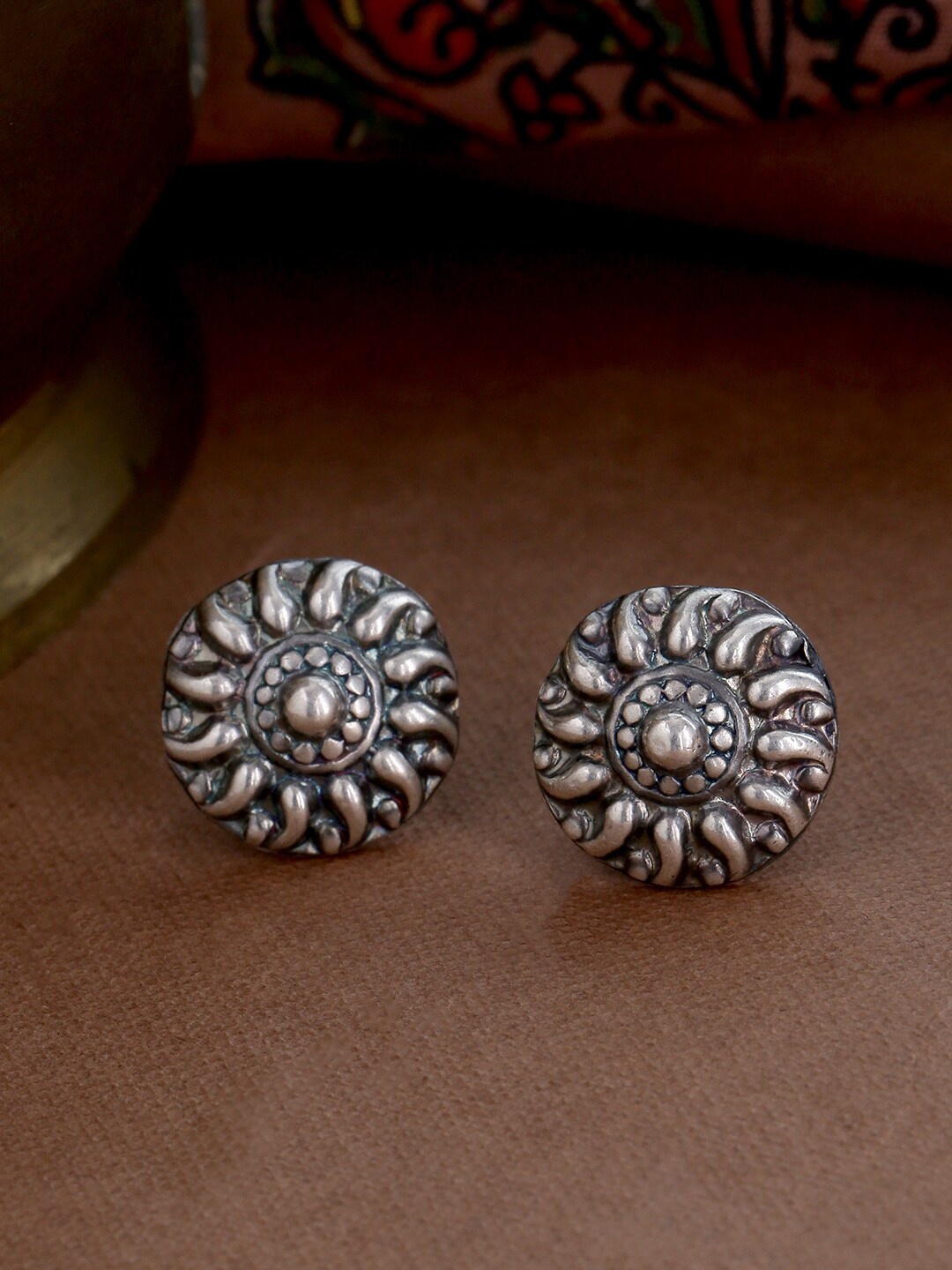 

ADORN by Nikita Ladiwala Silver-Toned Circular Studs Earrings