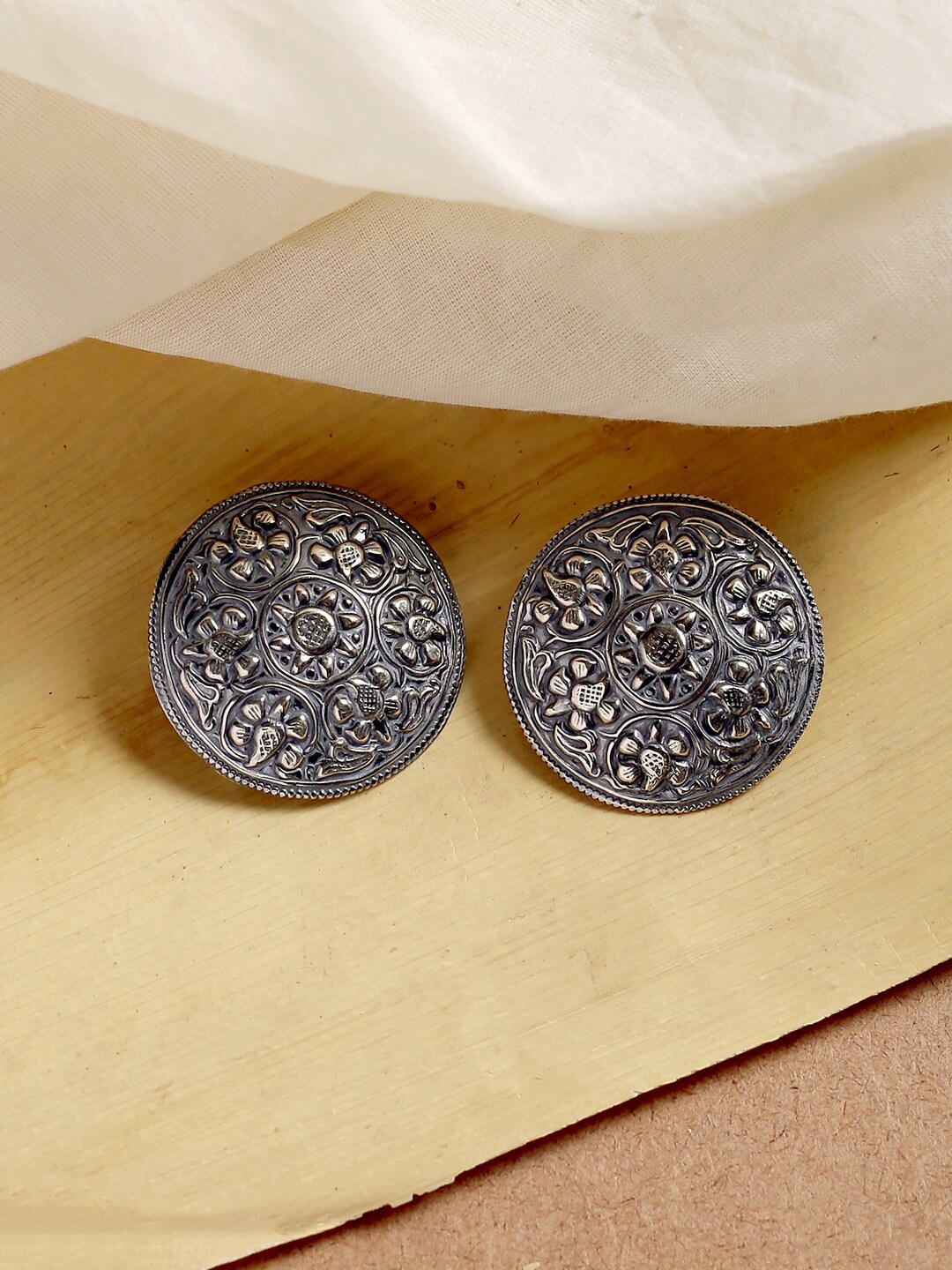 

ADORN by Nikita Ladiwala Silver-Toned Circular Studs Earrings