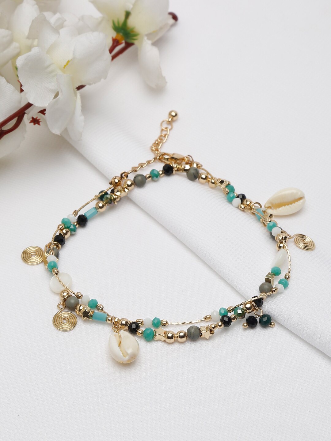 

Madame Women Rose Gold-Plated Assorted Stretchable Charm Anklet