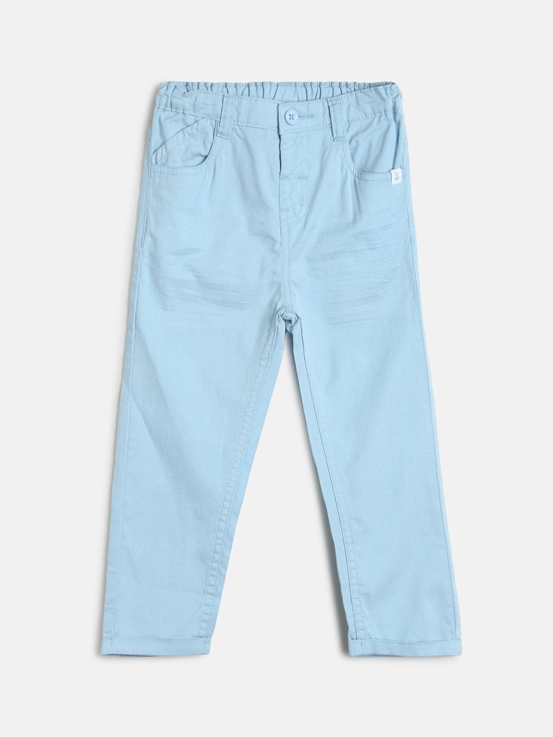 

MINI KLUB Boys Blue Solid Cotton Relaxed Trousers