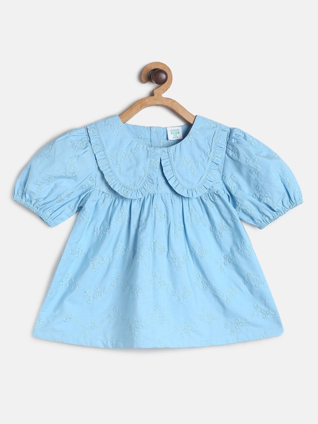 

MINI KLUB Girls Blue Floral Embroidered Pure Cotton Top