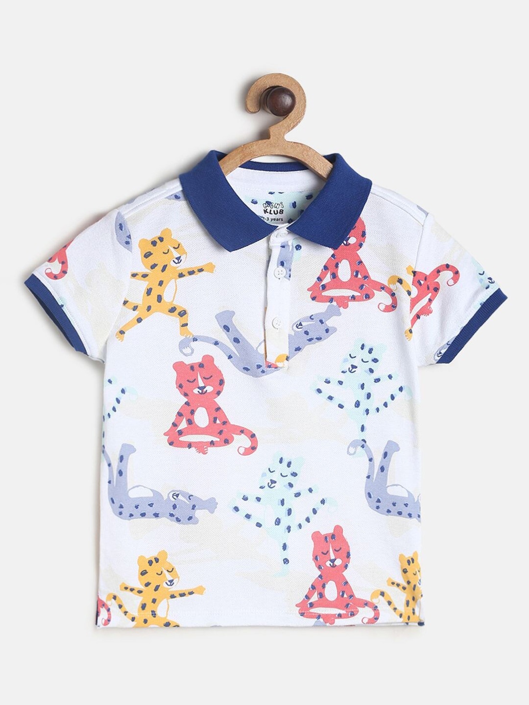 

MINI KLUB Boys White Graphic Printed Polo Collar Organic Cotton T-shirt