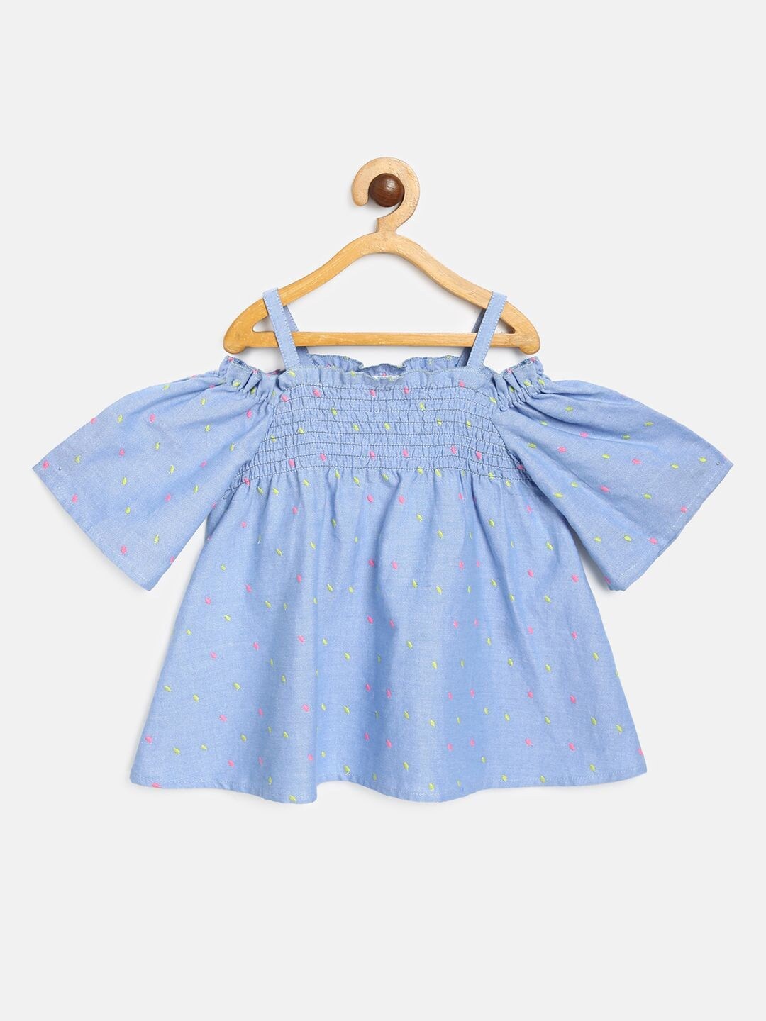 

MINI KLUB Girls Blue Printed Pure Cotton Top