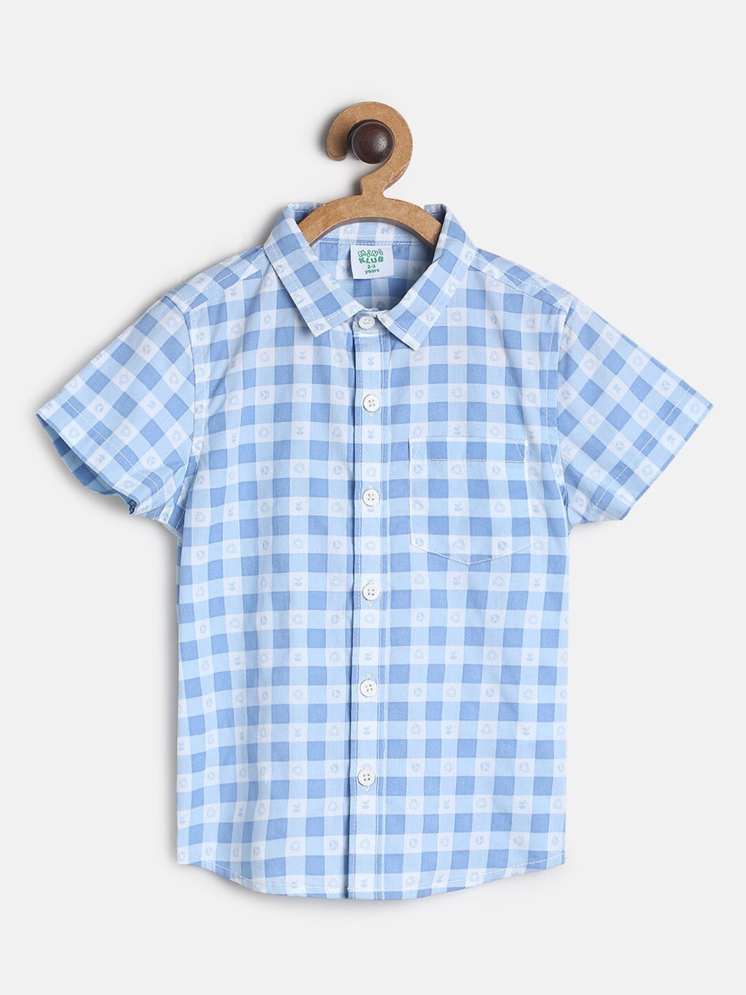 

MINI KLUB Boys Blue Custom Regular Fit Gingham Checked Cotton Casual Shirt