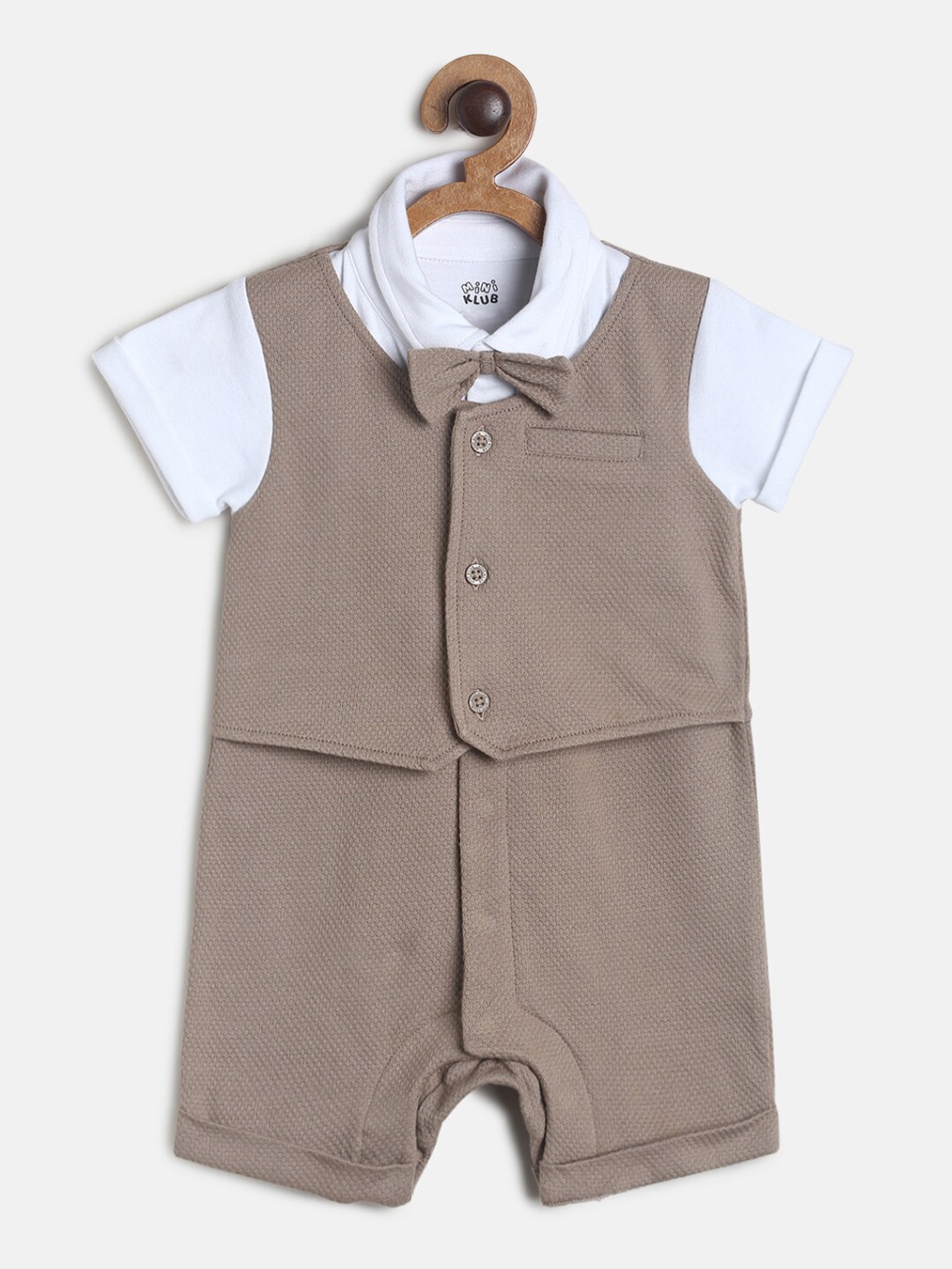

MINI KLUB Boys Beige Solid Organic Cotton Rompers