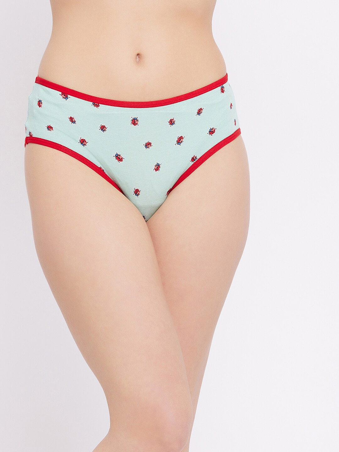 

Clovia Women Green & Red Ladybug Printed Pure Cotton Hipster Briefs