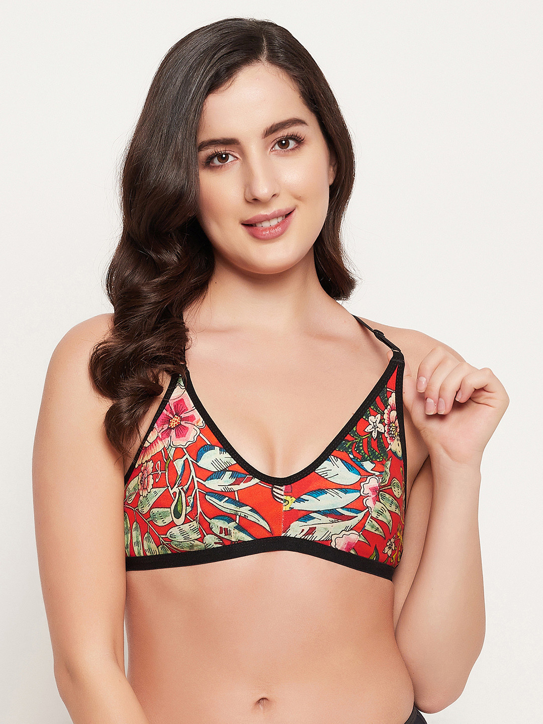 

Clovia Red & Cream-Coloured Floral Printed Non-Padded Non-Wired Bra