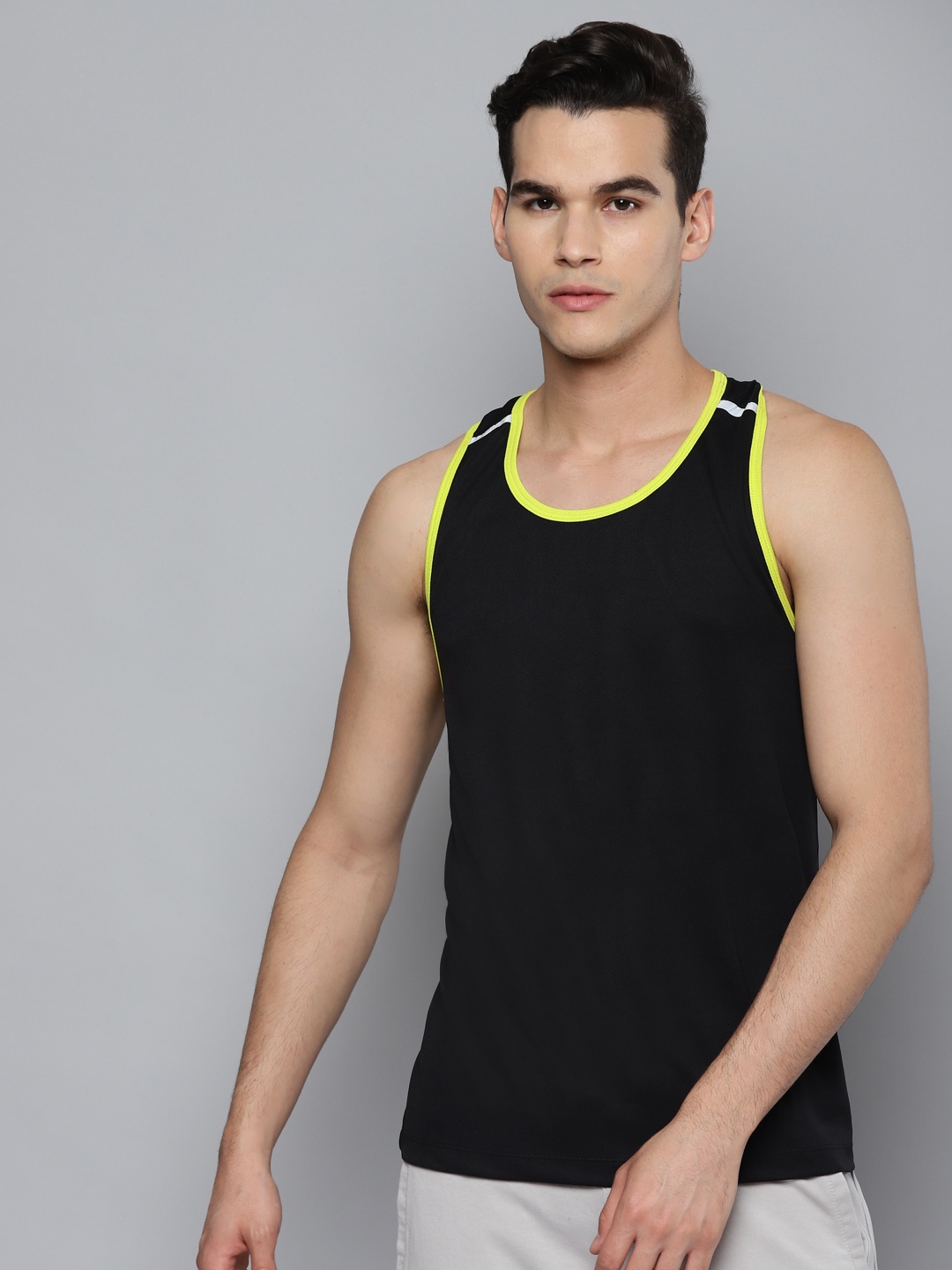 

Alcis Men Black Slim Fit Training or Gym T-shirt