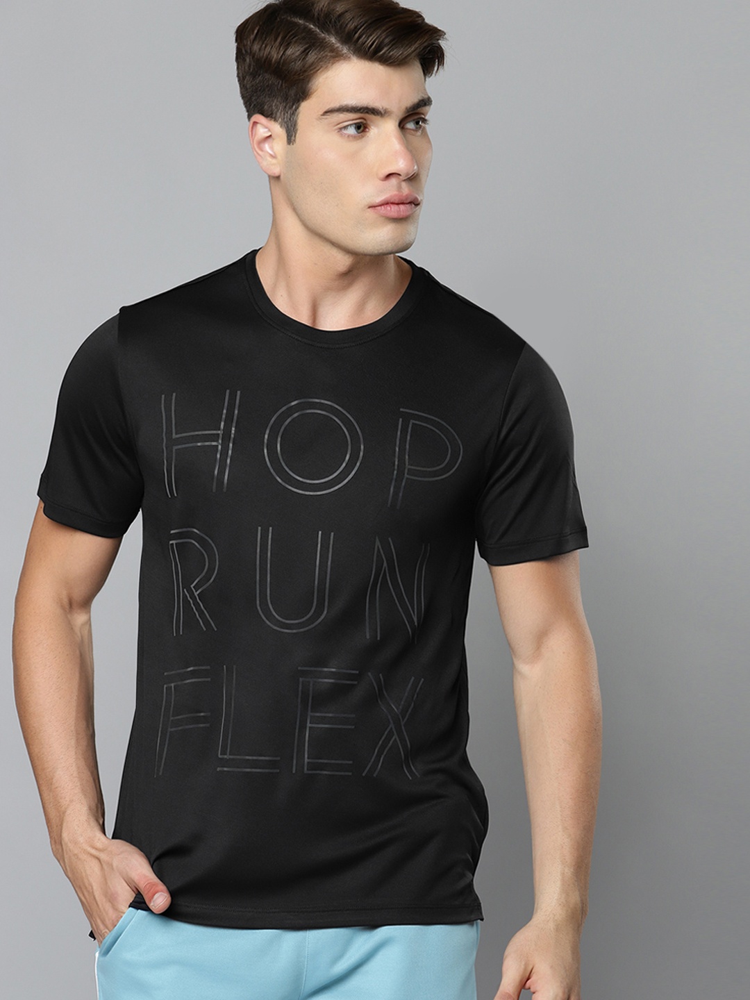 

Alcis Men Black Typography Printed Slim Fit Training or Gym T-shirt