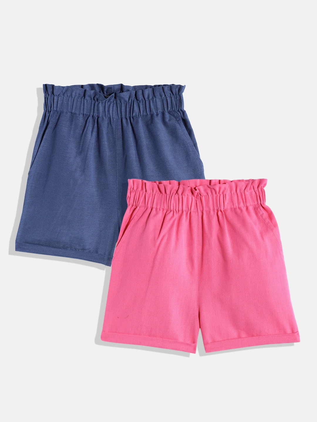 

luyk Girls Pack of 2 Solid Pure Cotton High-Rise Shorts, Pink