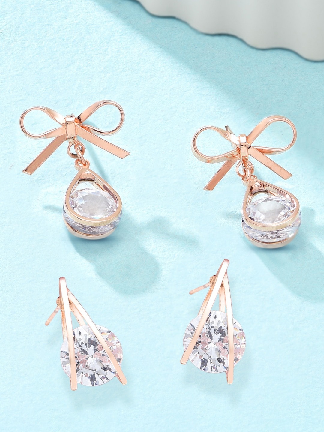 

Zaveri Pearls Set of 2 Rose Gold Contemporary Stud Earrings