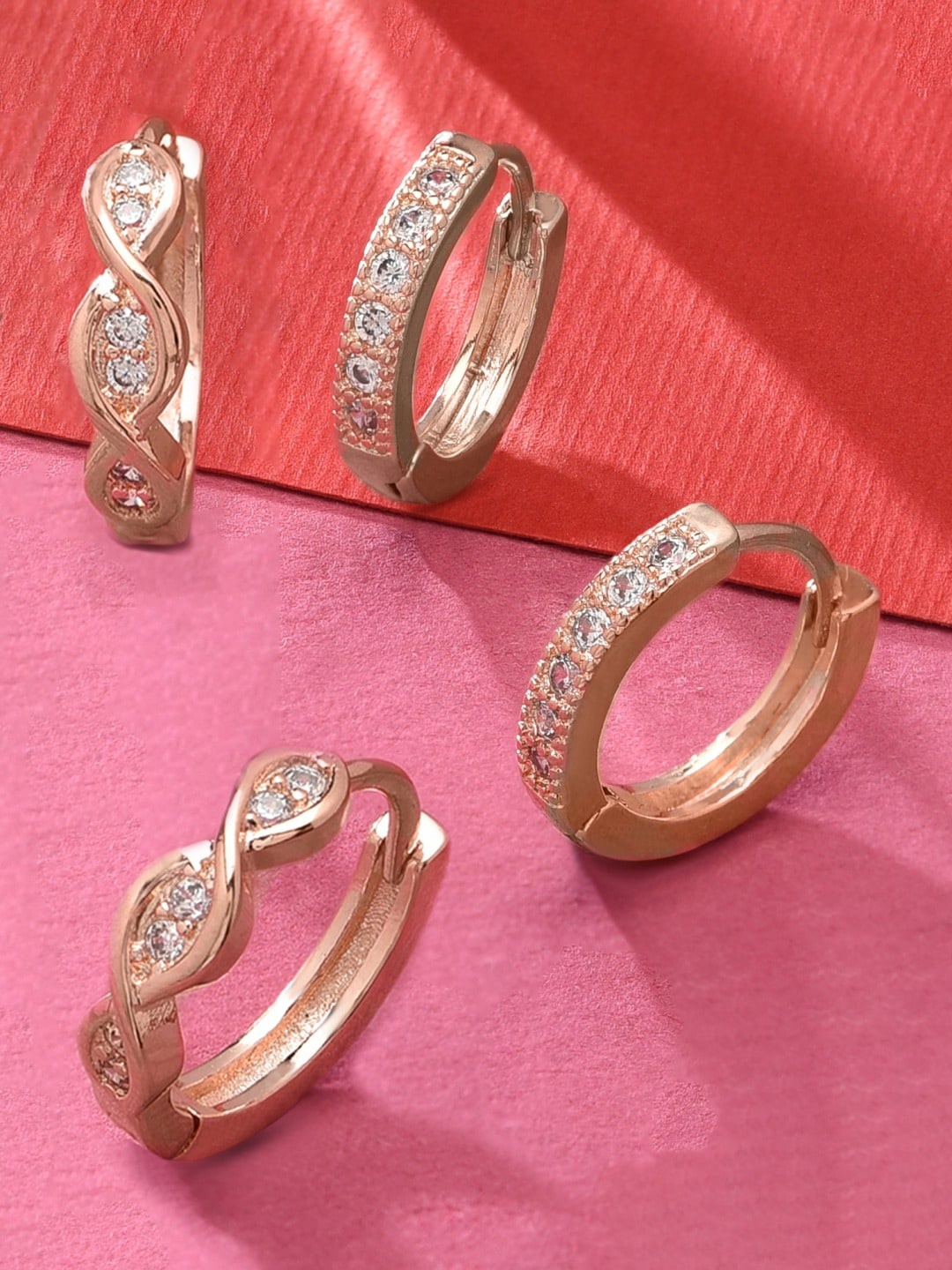 

Zaveri Pearls Set Of 2 Rose Gold Plated Contemporary Hoop Earrings