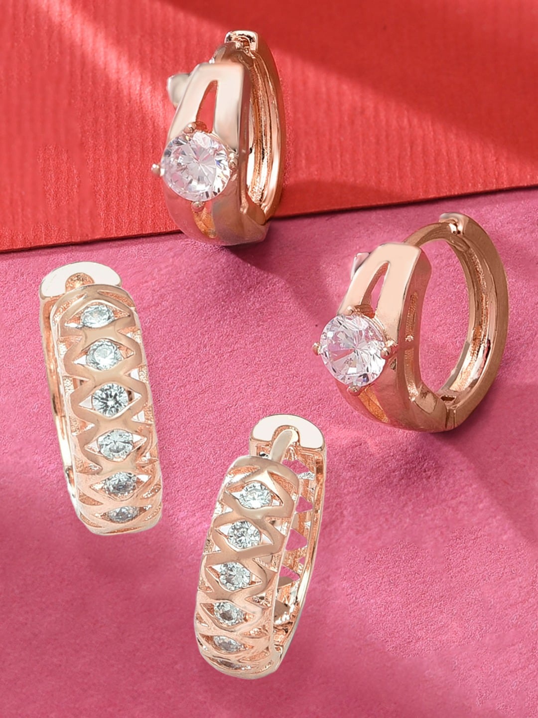 

Zaveri Pearls Rose Gold-Plated & White Set of 2 Contemporary Hoop Earrings