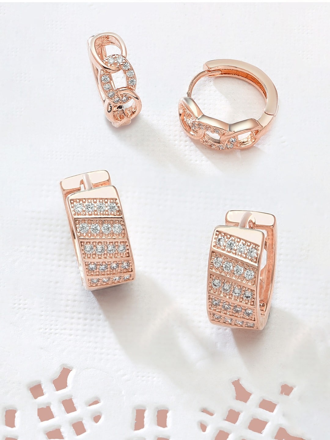 

Zaveri Pearls Set of 2 Rose Gold Contemporary Hoop Earrings