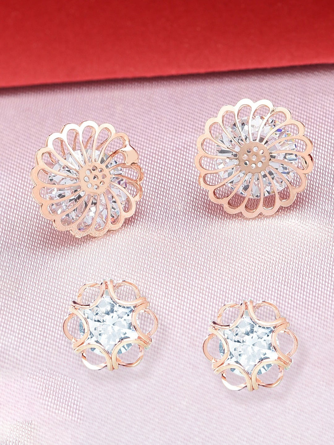 

Zaveri Pearls Set of 2 Rose Gold Plated & White Floral Studs
