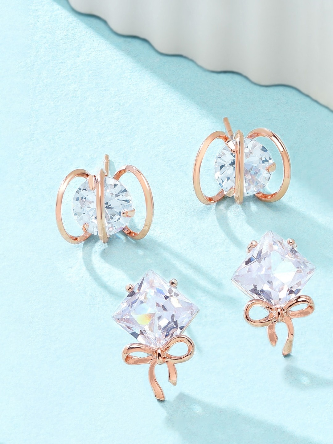 

Zaveri Pearls Rose Gold-Plated & White Set of 2 Contemporary Studs Earrings