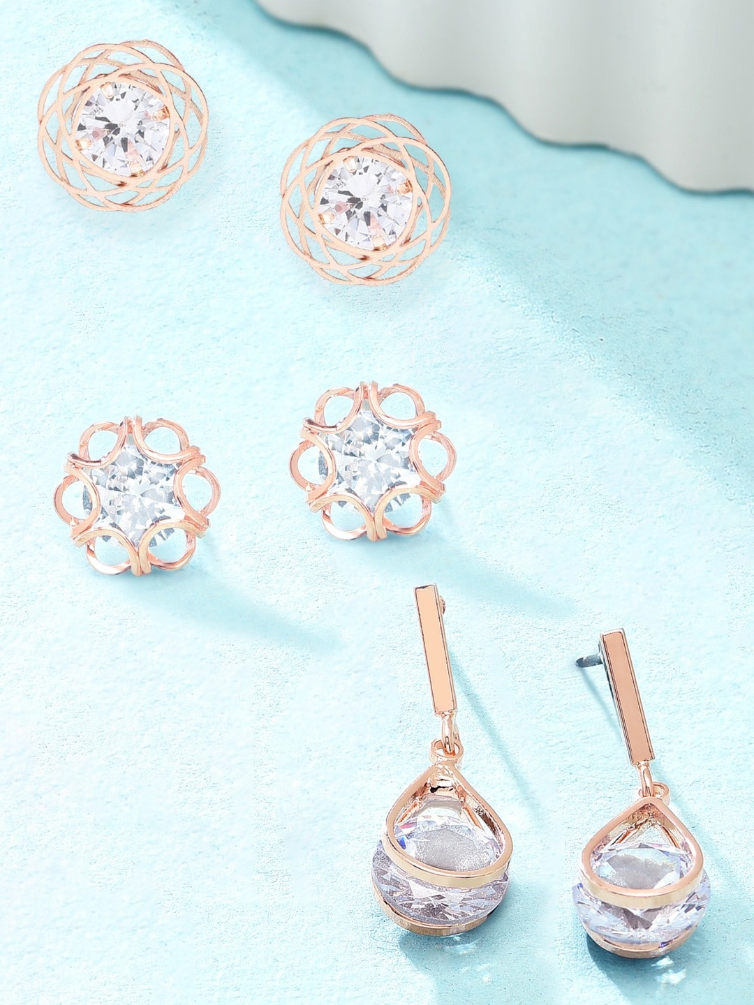 

Zaveri Pearls Set of 3 Rose Gold Contemporary Studs