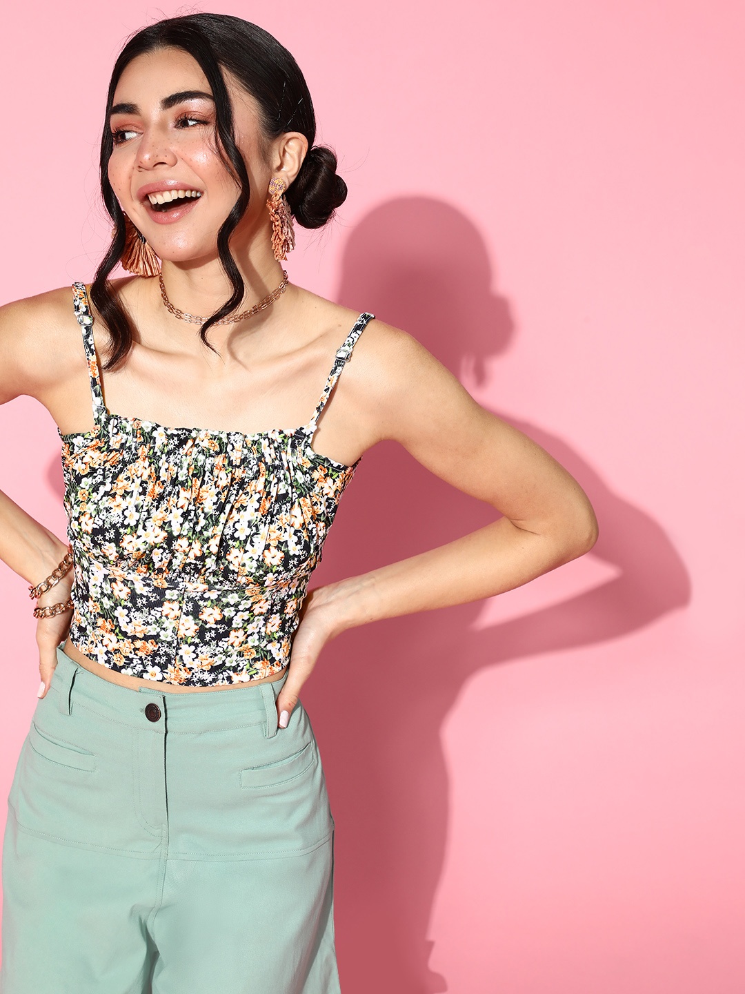 

Athena Green Floral Print Blouson Top