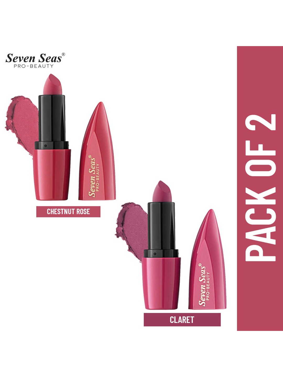 

Seven Seas Set of 2 Full Coverage Ultimate Matte Lipstick - Chestnut Rose 301 & Claret 310, Pink