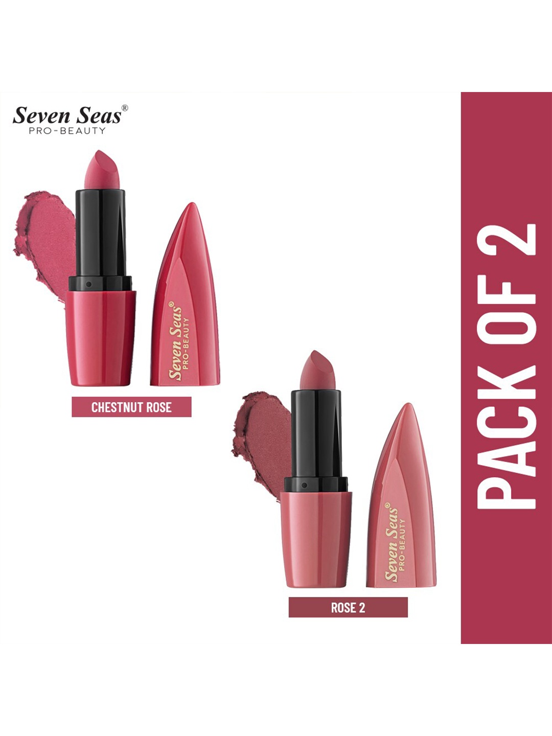 

Seven Seas Set of 2 Full Coverage Ultimate Matte Lipstick - Chestnut Rose 301 & Rose2-303, Pink