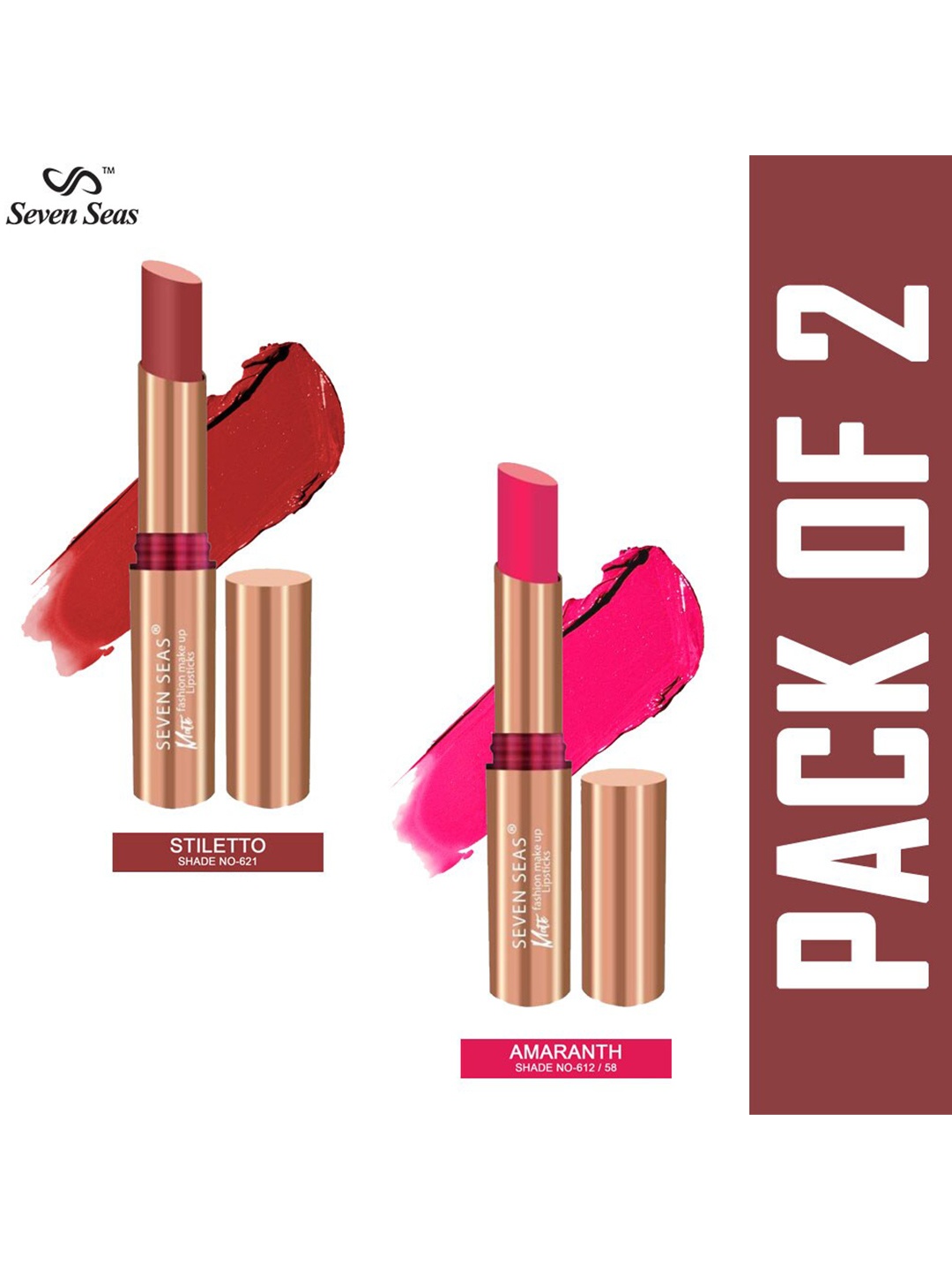 

Seven Seas Set of 2 Matte With You Lipstick - Stiletto 621 & Amaranth 58, Pink