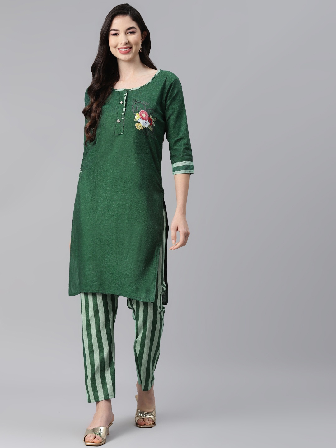 

Aarika Women Green Pure Silk Kurta with Trousers