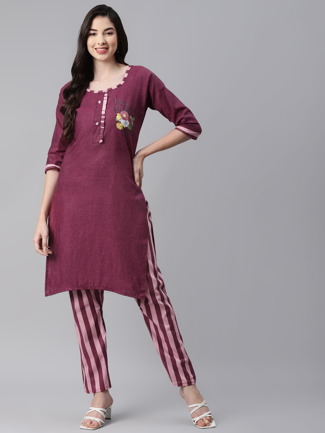 

Aarika Women Purple Printed Pure Silk Kurta With Trousers