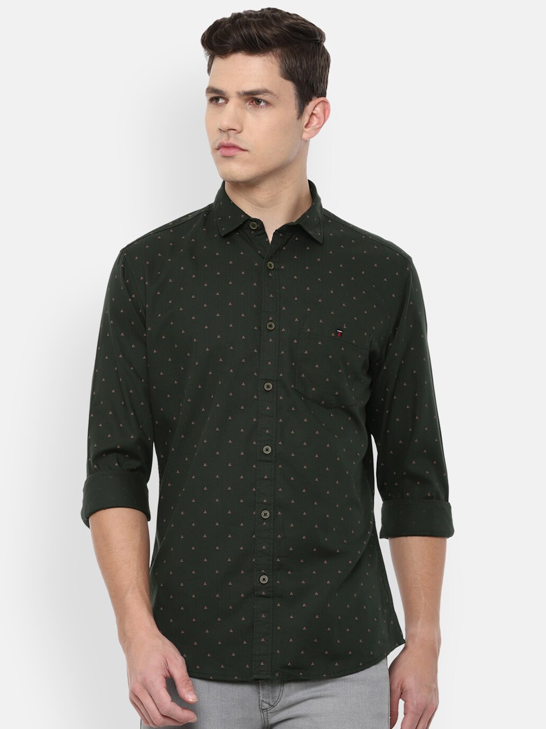 

Louis Philippe Jeans Men Green Slim Fit Printed Pure Cotton Casual Shirt
