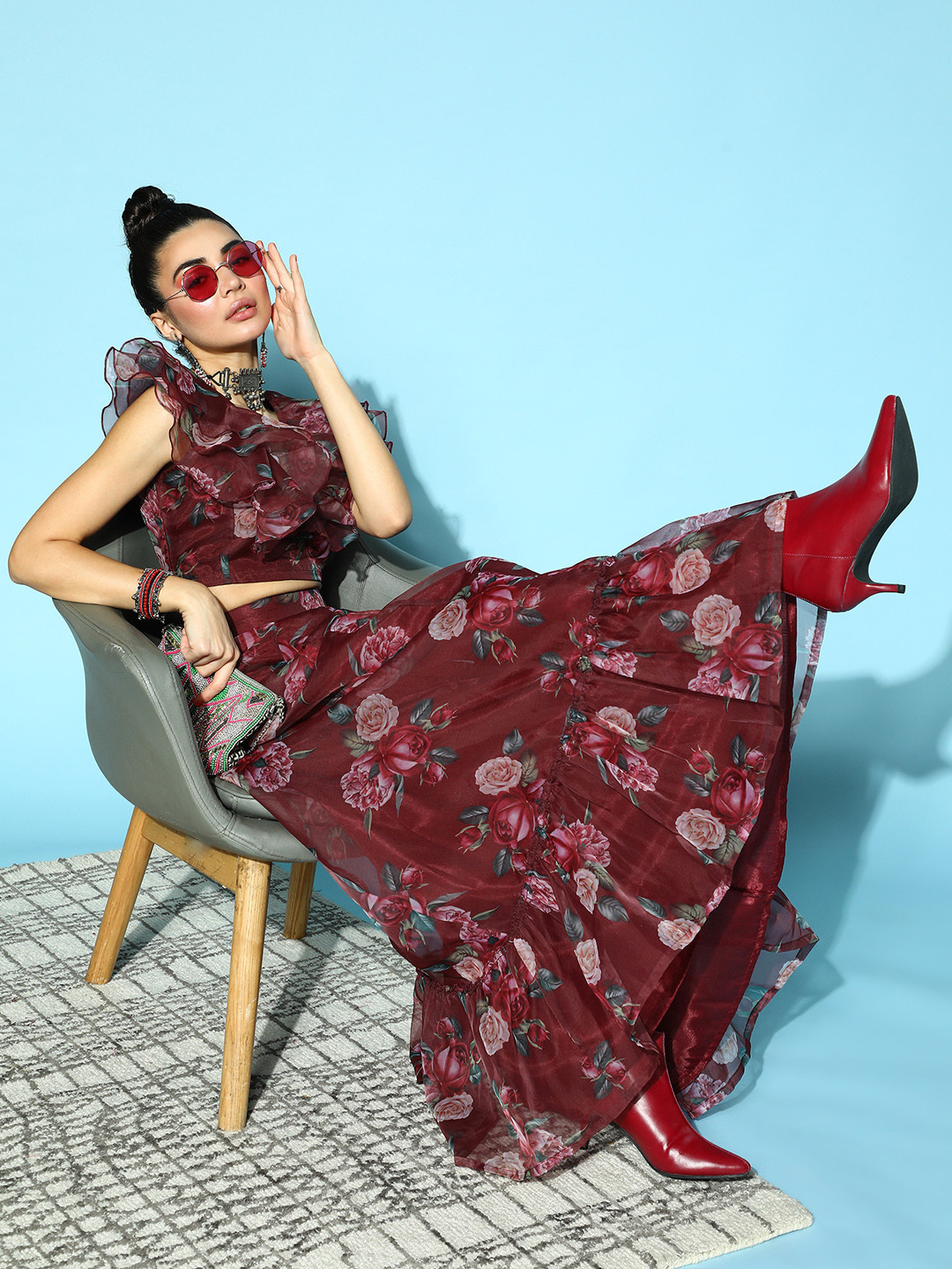 

Shae by SASSAFRAS Women Charming Maroon Floral All in the Details Skirt