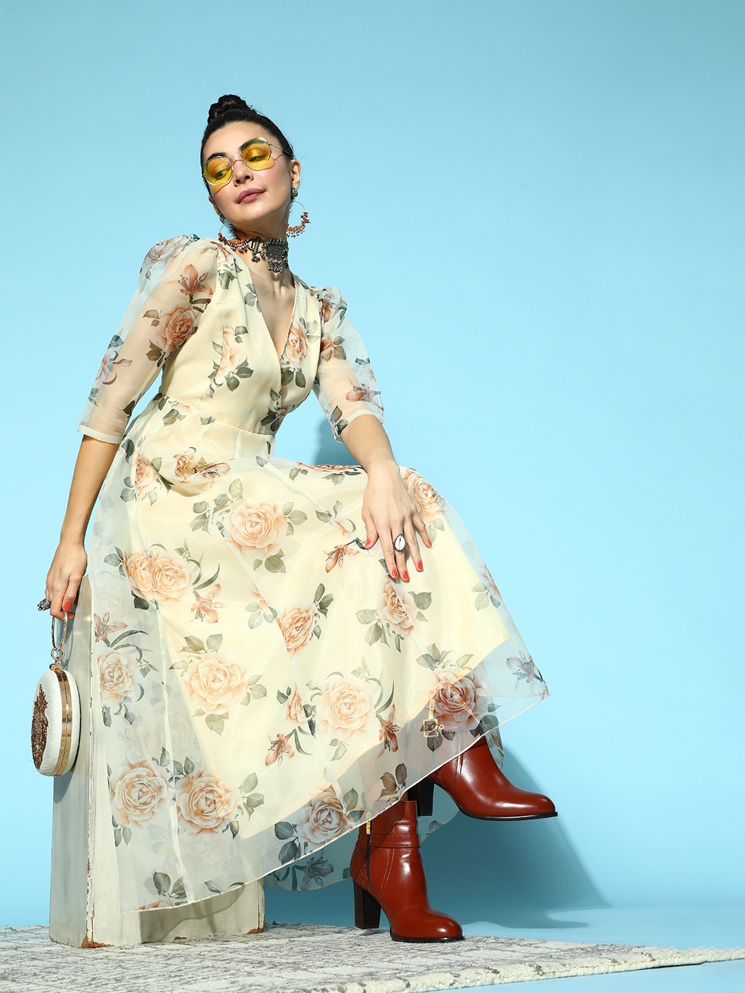 

Shae by SASSAFRAS Women Classy Beige Floral All in the Details Dress