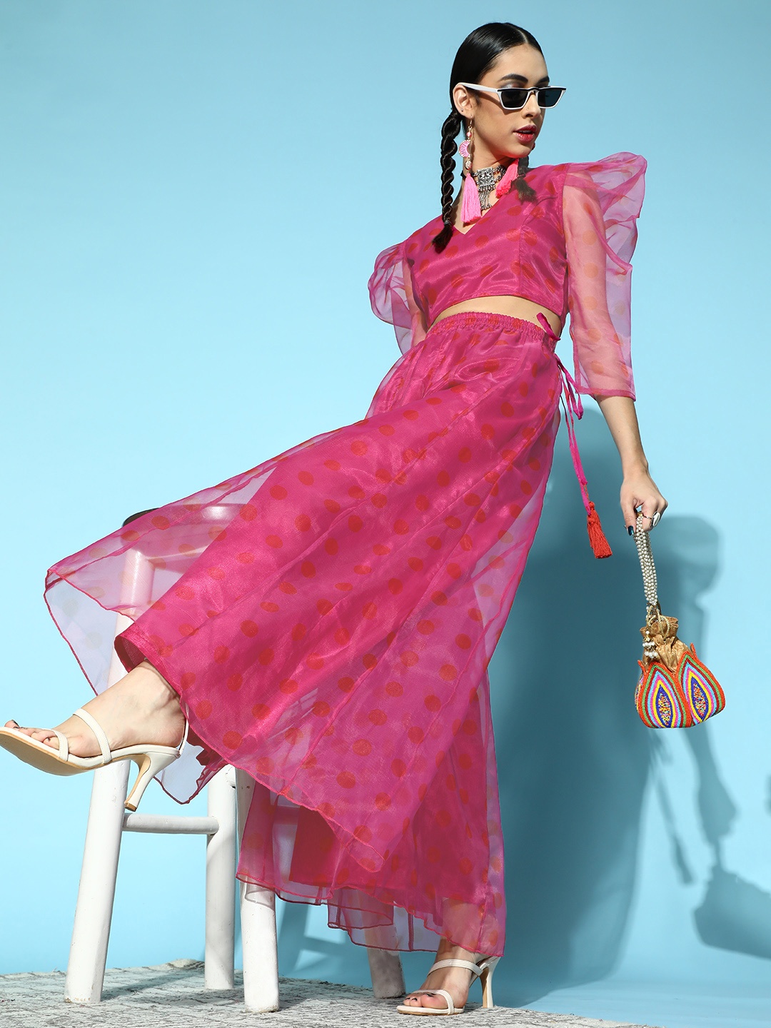 

Shae by SASSAFRAS Women Elegant Fuchsia Polka-Dotted All in the Details Trousers
