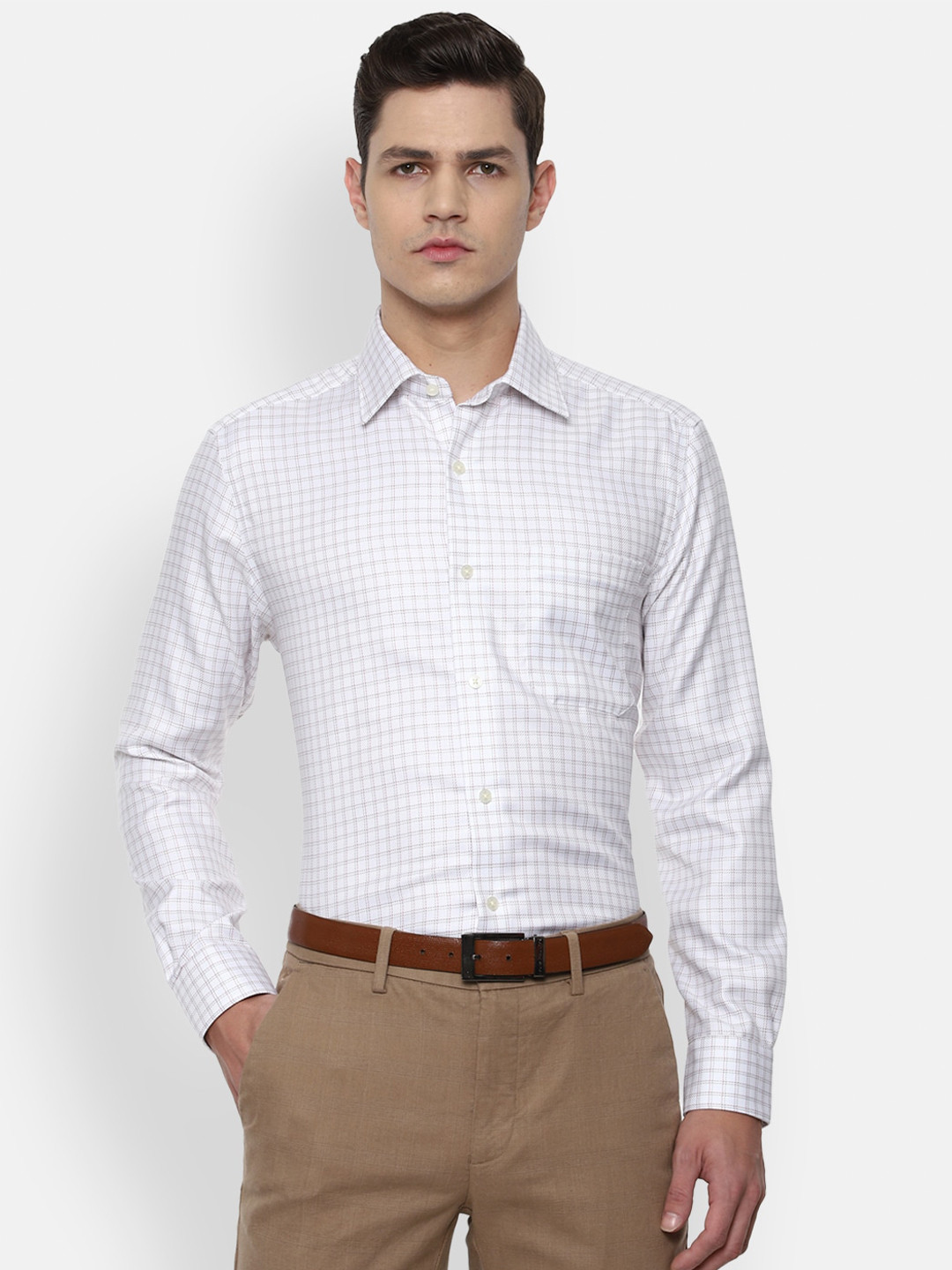 

Louis Philippe Men White & Grey Grid Tattersall Checks Checked Pure Cotton Formal Shirt