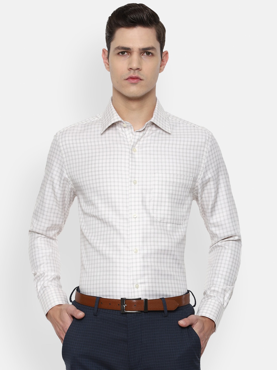 

Louis Philippe Men White Grid Tattersall Checks Checked Pure Cotton Formal Shirt