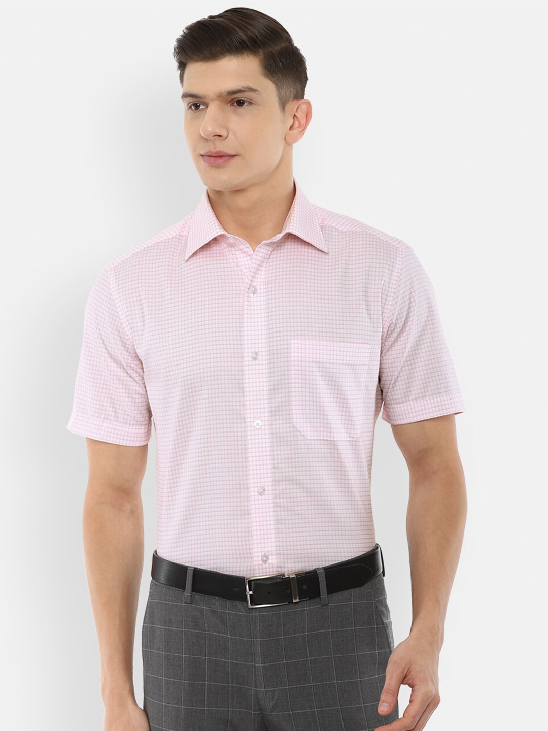 

Louis Philippe Men Pink Checked Formal Shirt