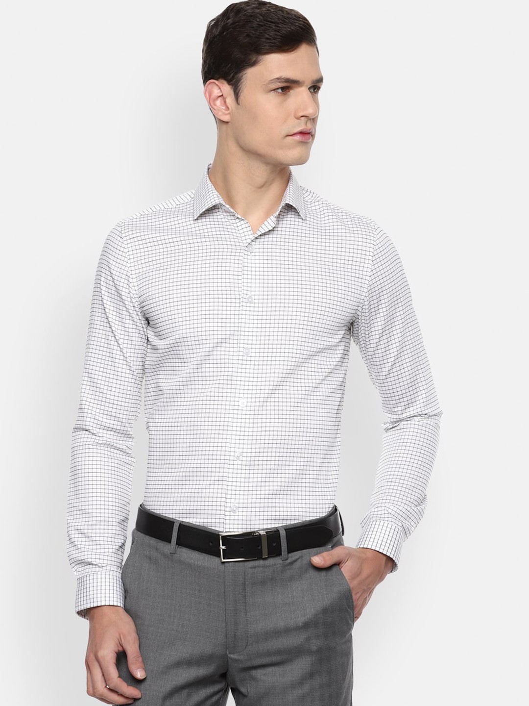 

Louis Philippe Men White Micro Checks Checked Slim Fit Cotton Formal Shirt