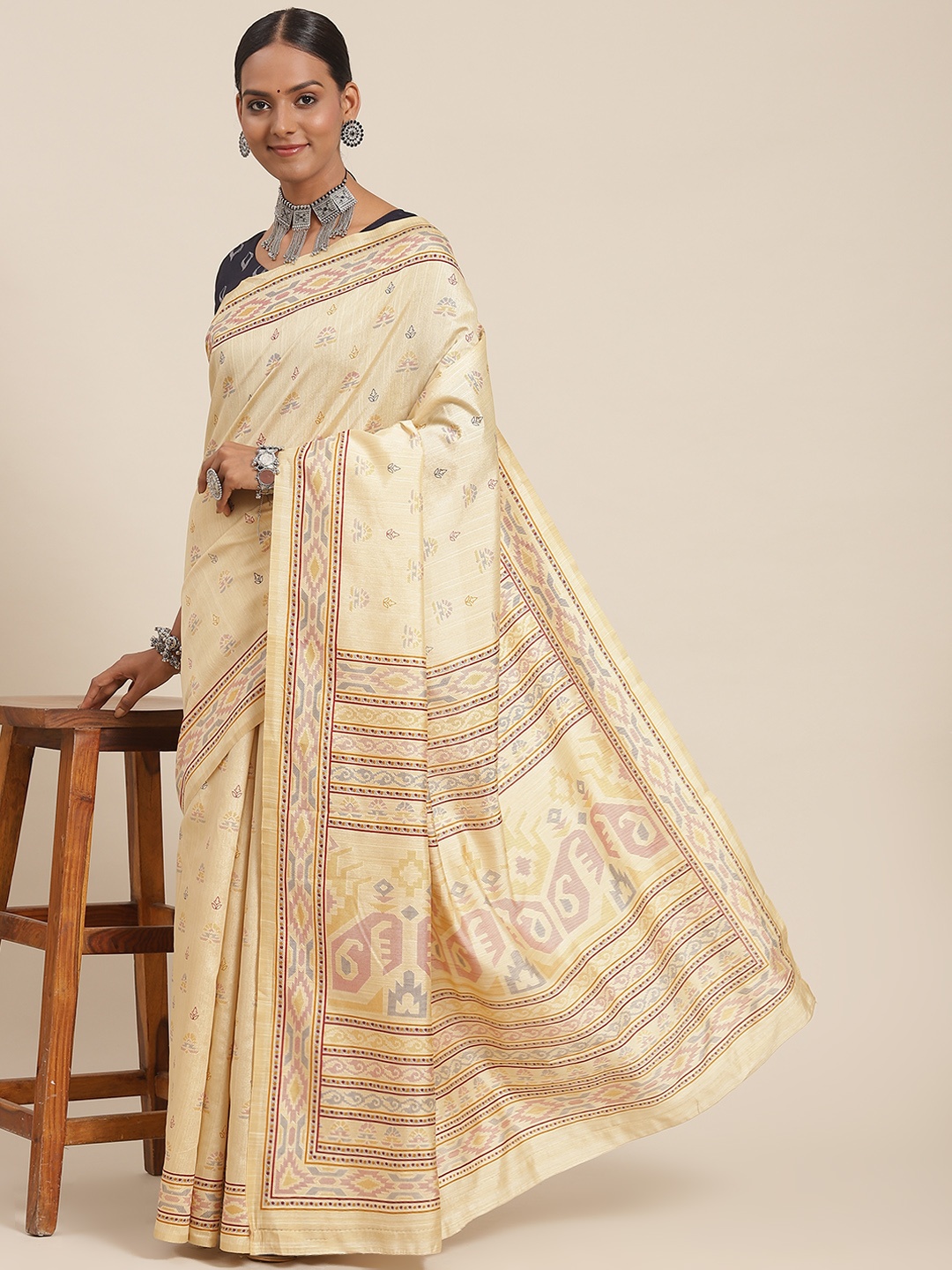 

Saree mall Beige Silk Blend Bhagalpuri Sarees