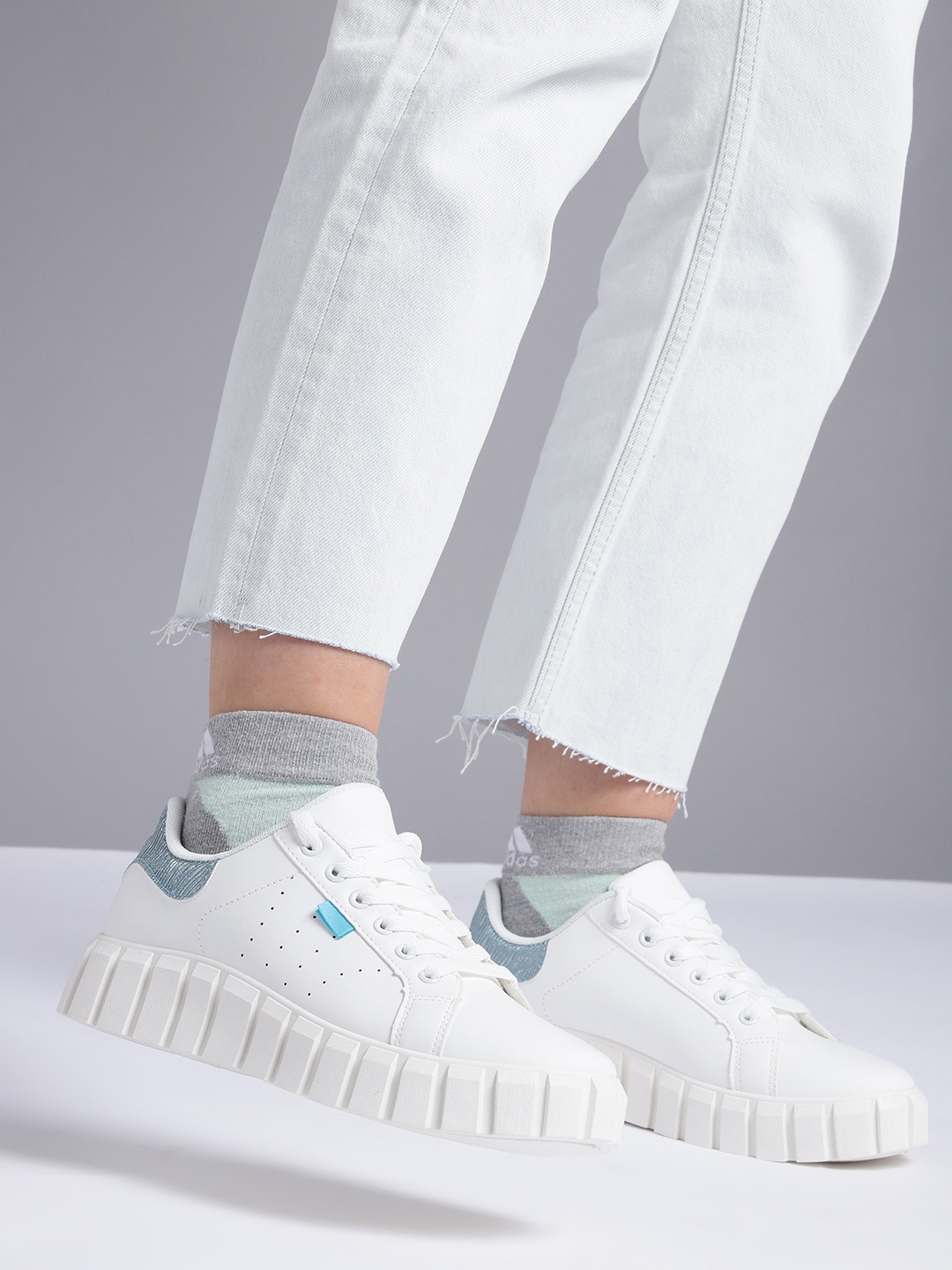 

Kook N Keech Women White & Blue Solid Flatforms with Perforated Detail