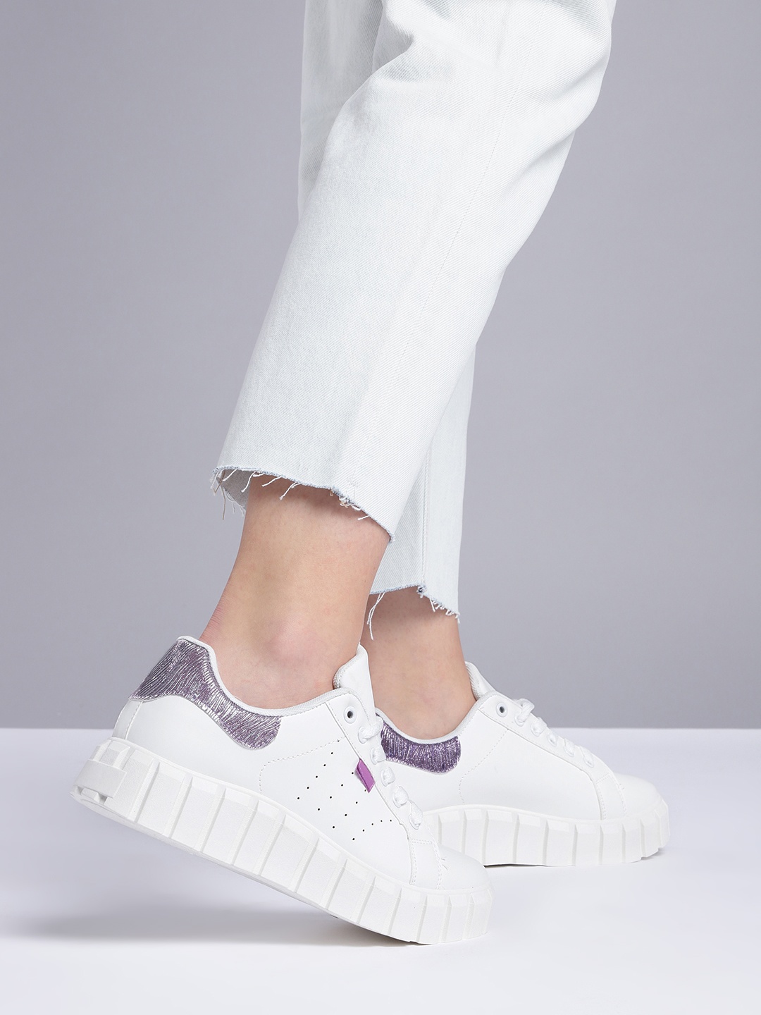 

Kook N Keech Women White & Purple Perforated Sneakers