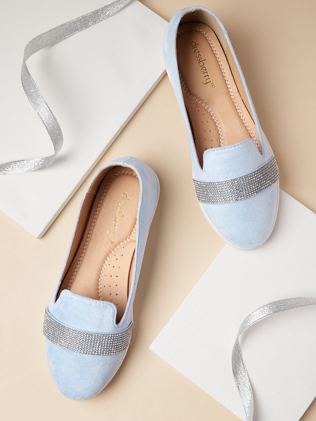 

DressBerry Women Blue & Silver-Toned Stone Embellished Ballerinas