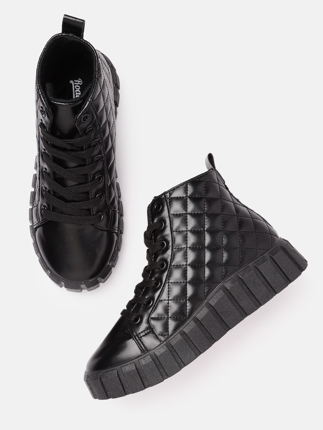 

Roadster Women Black Quilted Textured Mid-Top Sneakers