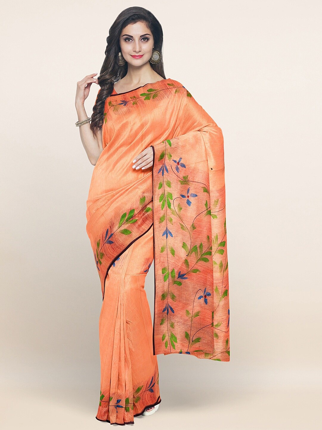 

Pothys Peach-Coloured Floral Printed Saree