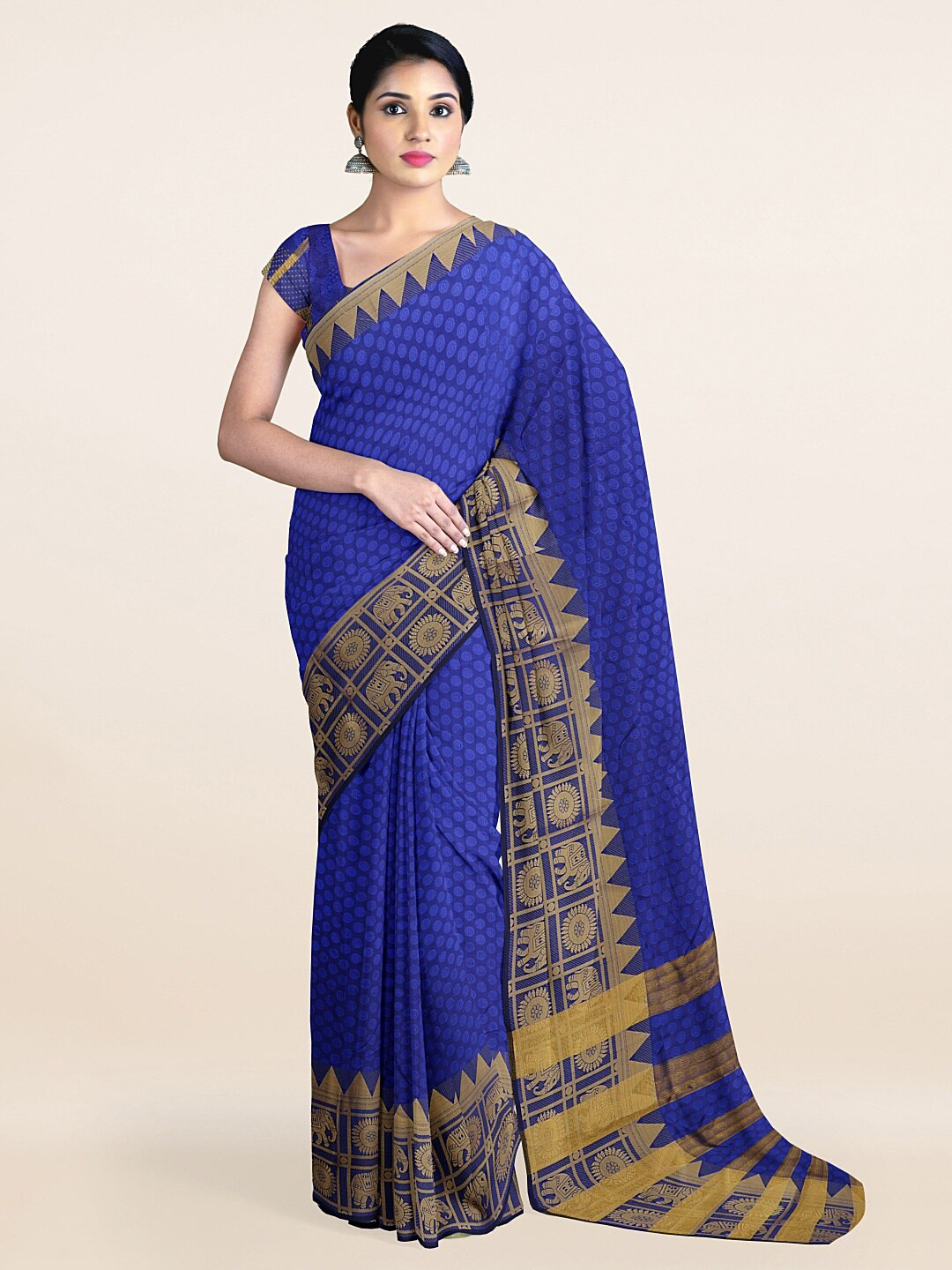 

Pothys Blue & Gold-Toned Abstract Woven Design Saree