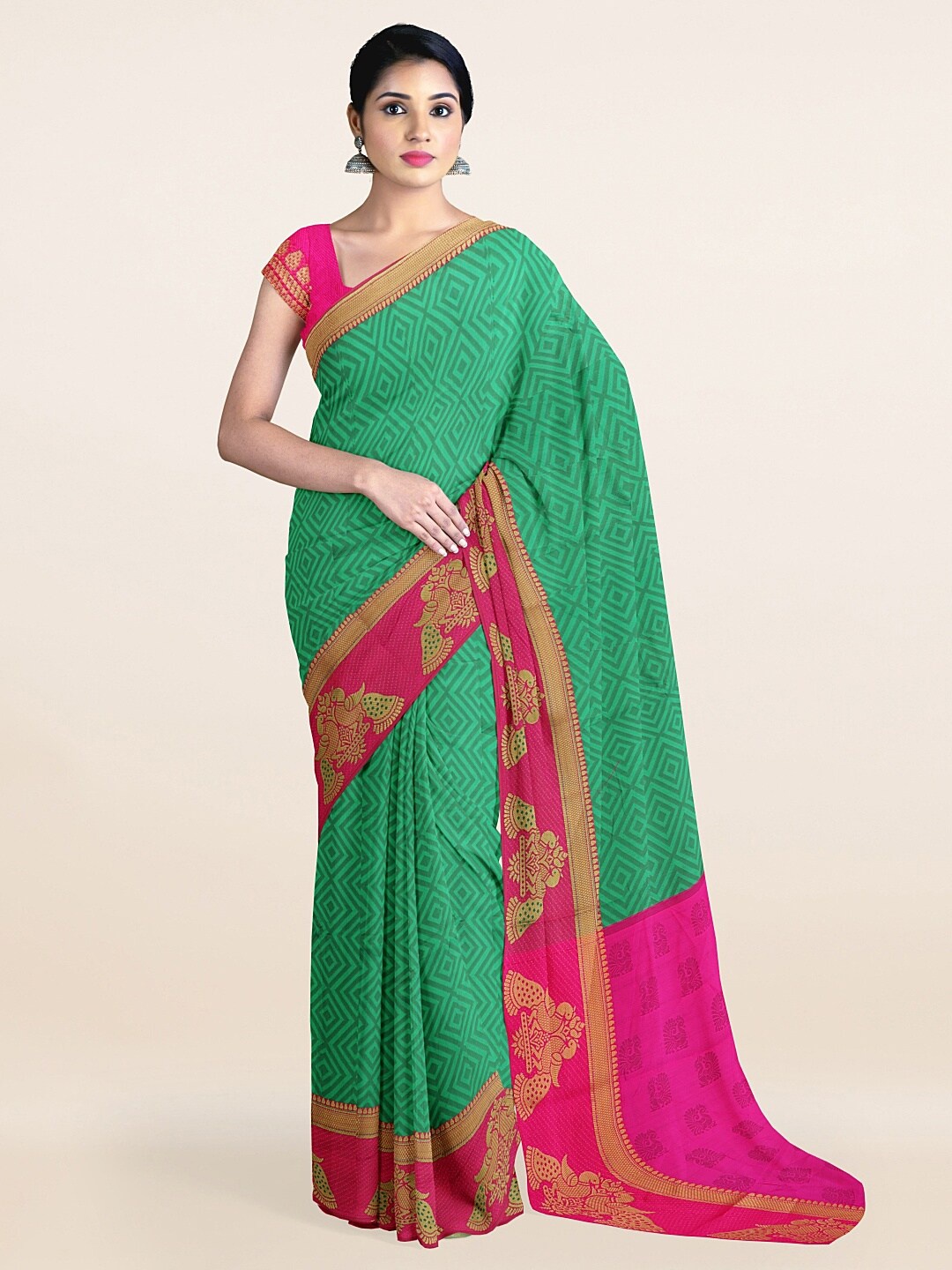 

Pothys Green & Pink Woven Design Zari Saree