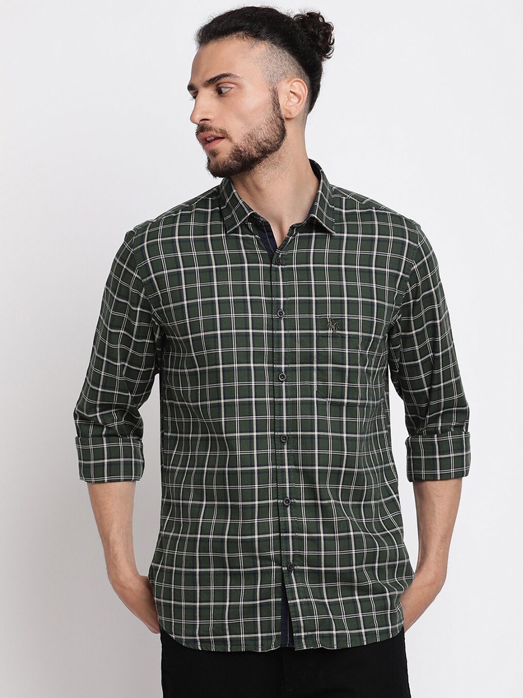 

Cantabil Men Green Tartan Checks Casual Shirt