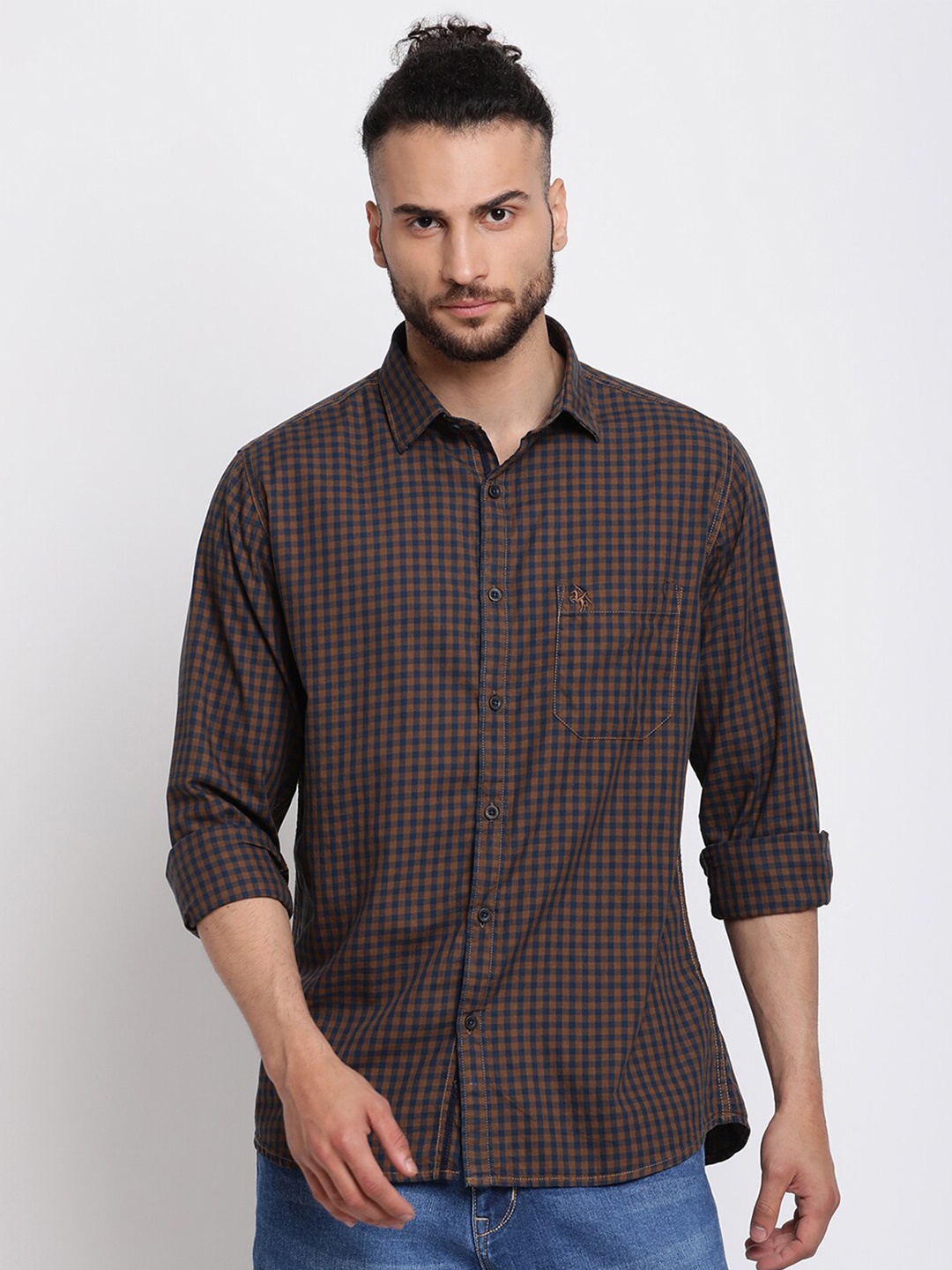 

Cantabil Men Mustard Checked Pure Cotton Casual Shirt